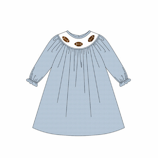 Baby Girls Blue Plaid Footballs Team Knee Length Dresses Preorder