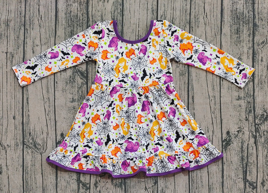 Baby Girls Cartoon Hairs Spider Halloween Ruffle Knee Length Dresses