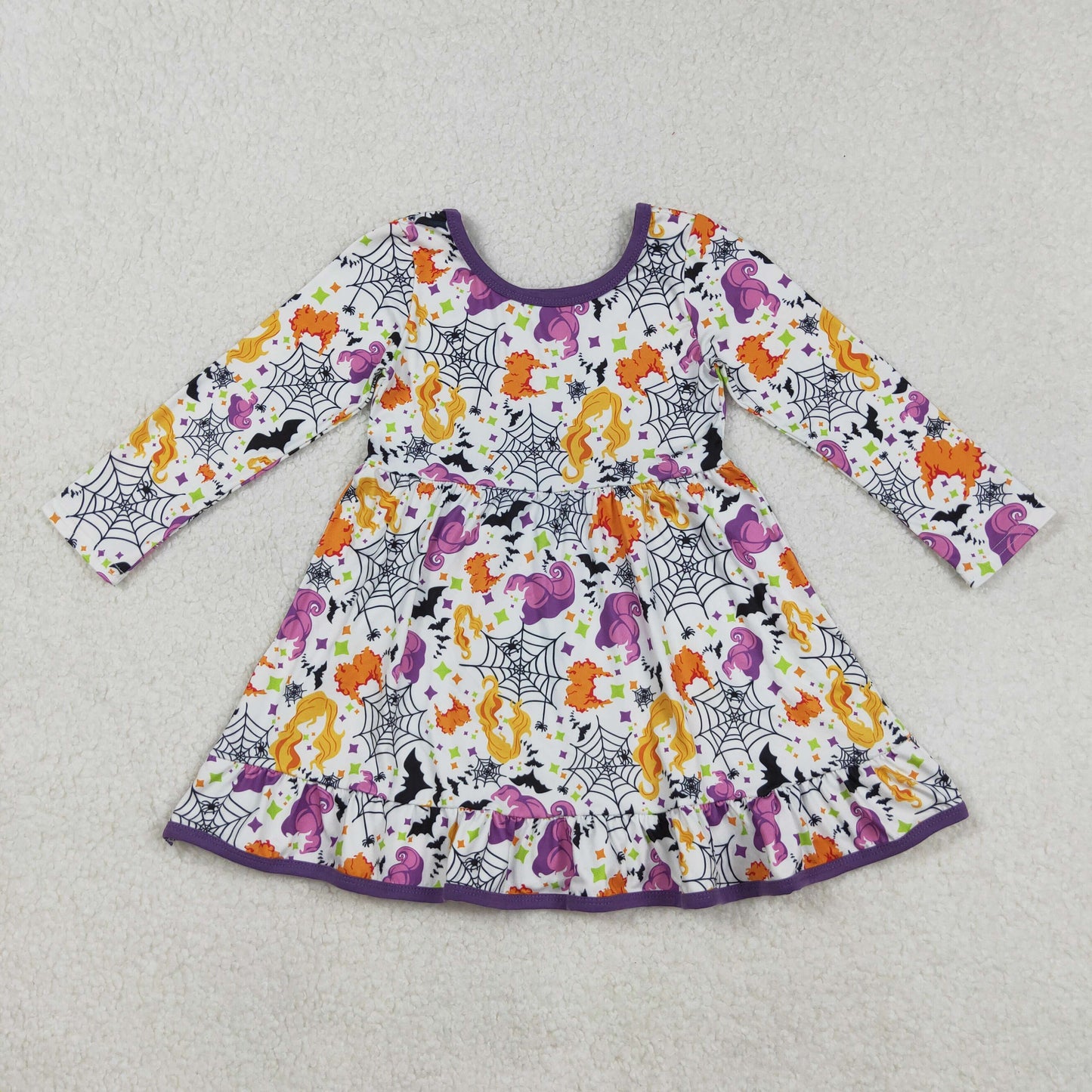 Sibling Baby Girls Ghosts Pumpkins Halloween Fall Ruffle Knee Length Dresses