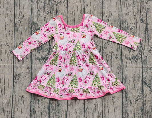 Baby Girls Santa Candy Cane Christmas Trees Ruffle Knee Length Dresses
