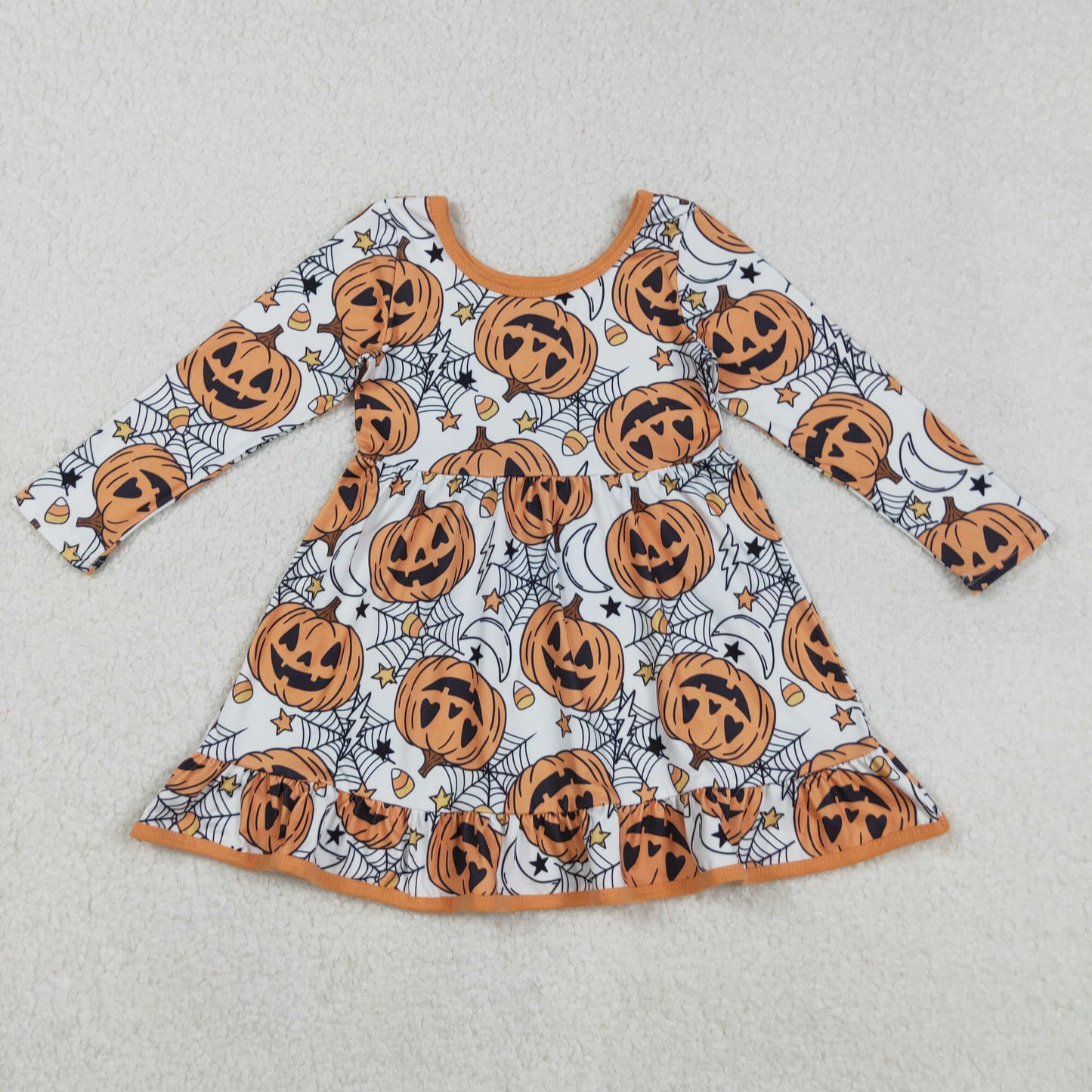 Sibling Baby Girls Ghosts Pumpkins Halloween Fall Ruffle Knee Length Dresses