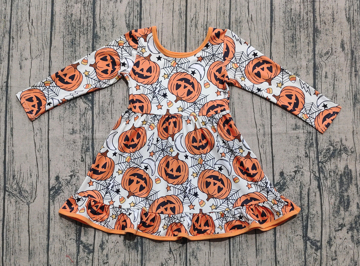Baby Girls Halloween Ghost Pumpkins Ruffle Knee Length Dresses