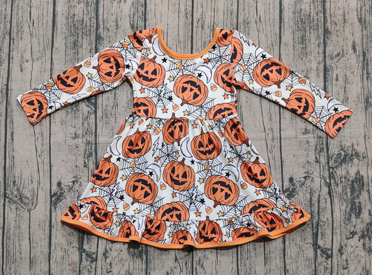 Baby Girls Halloween Ghost Pumpkins Ruffle Knee Length Dresses