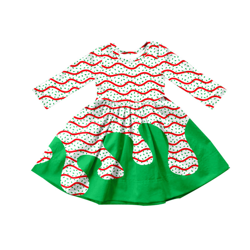 Baby Girls Drip Christmas Trees Print Knee Length Dresses Preorder