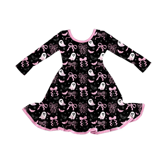 Baby Girls Bows Ghosts Plaid Halloween Ruffle Knee Length Dresses Preorder