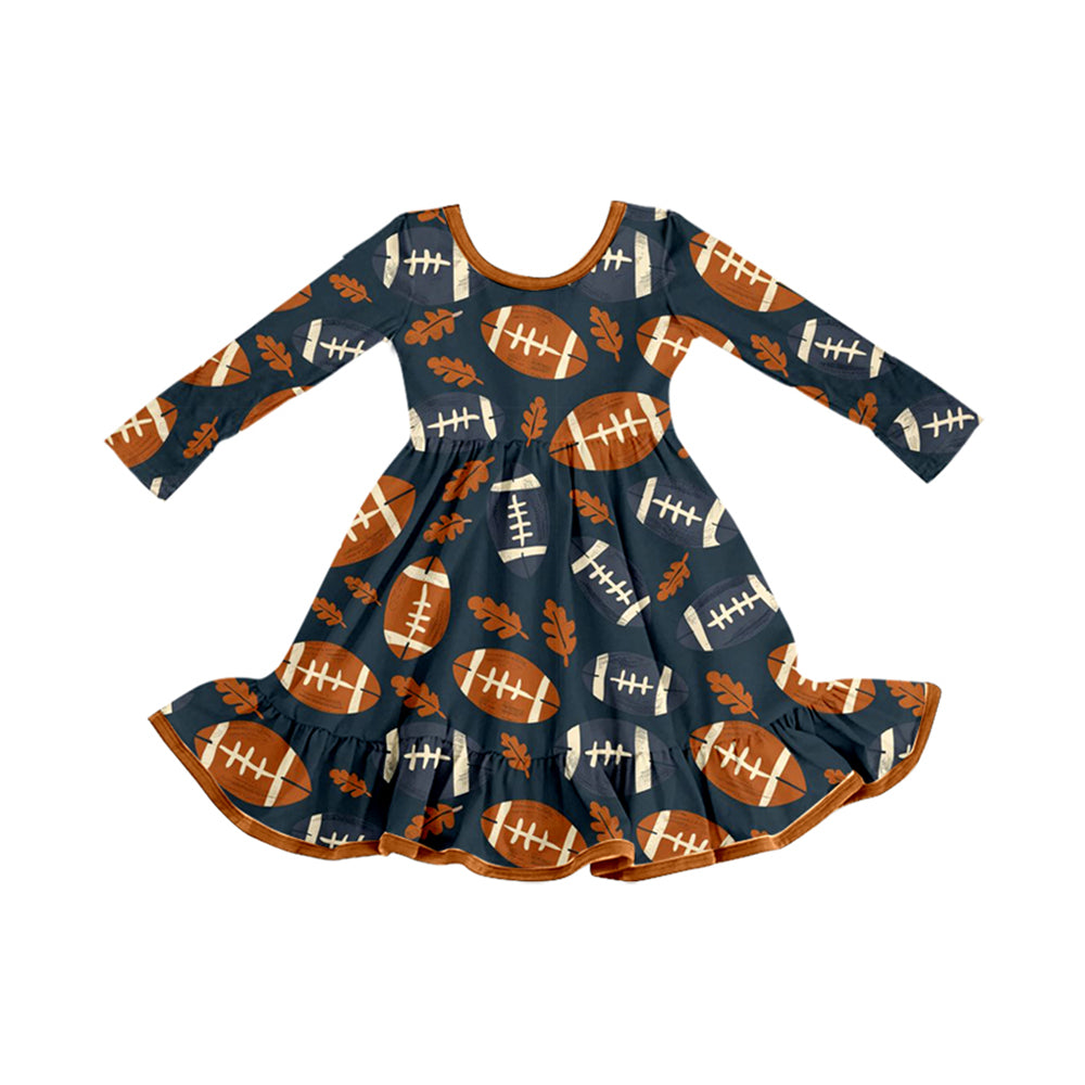Baby Girls Leaves Footballs Plaid Fall Knee Length Dresses Preorder