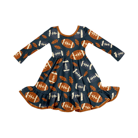 Baby Girls Leaves Footballs Plaid Fall Knee Length Dresses Preorder