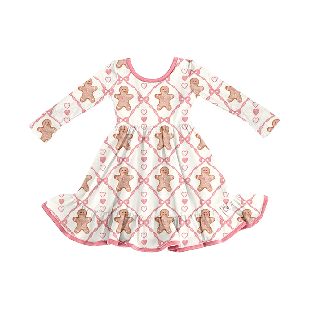 Baby Girls Pink Hearts Gingerbread Plaid Christmas Knee Length Dresses Preorder