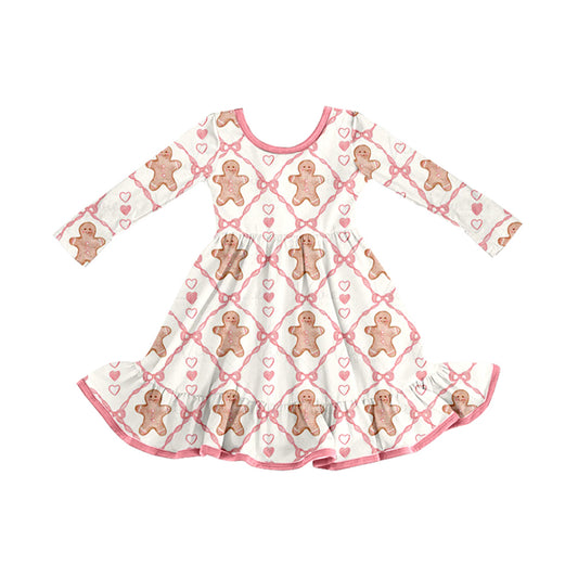 Baby Girls Pink Hearts Gingerbread Plaid Christmas Knee Length Dresses Preorder