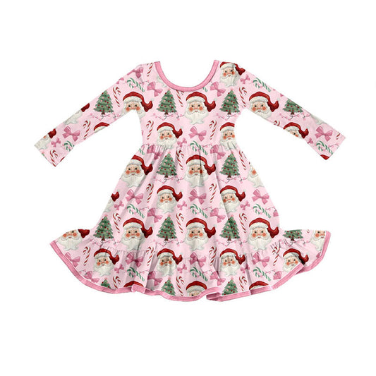 Baby Girls Pink Santa Candy Cane Plaid Christmas Knee Length Dresses Preorder