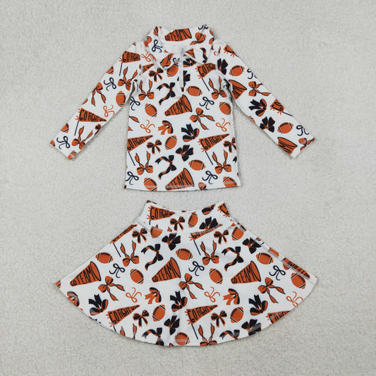 Sibling Baby Girls Bows Footballs Go Team Zipper Pullovers Skirt Shorts Yoga Active Clothes Sets