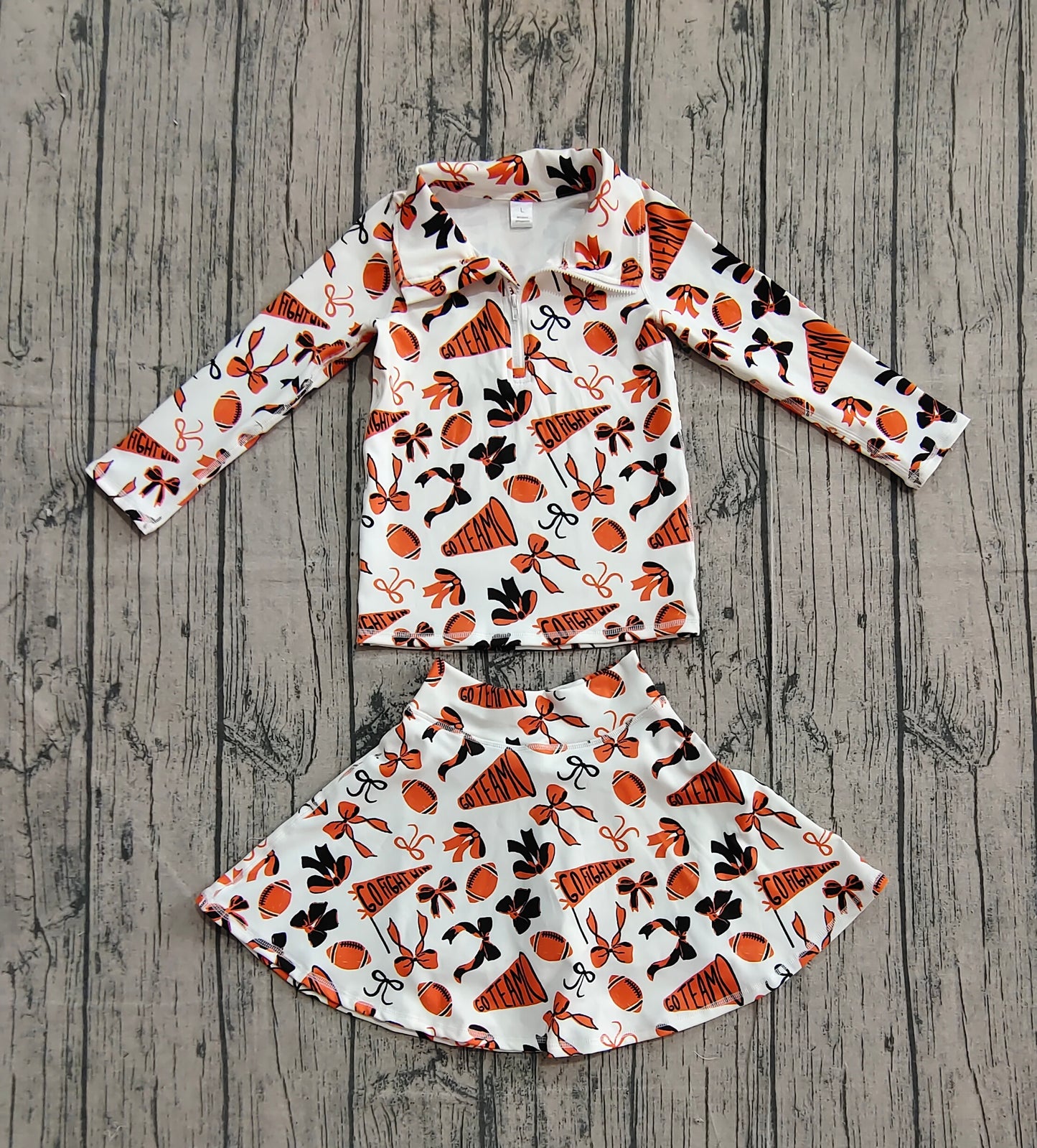 Baby Girls Orange Black Bows Go Team Zipper Pullovers Skorts Yoga Active Clothes Set