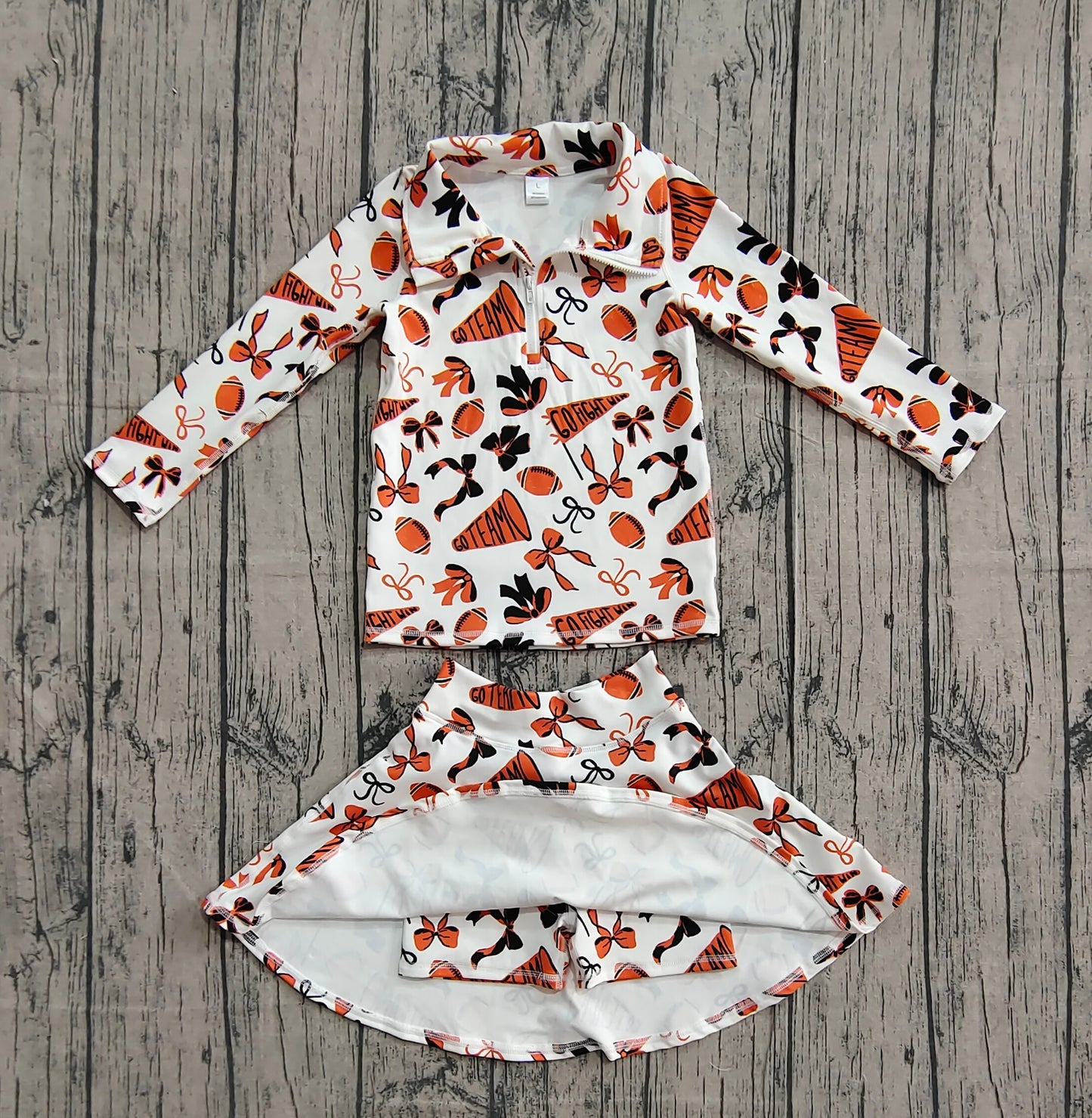 Baby Girls Orange Black Bows Go Team Zipper Pullovers Skorts Yoga Active Clothes Set