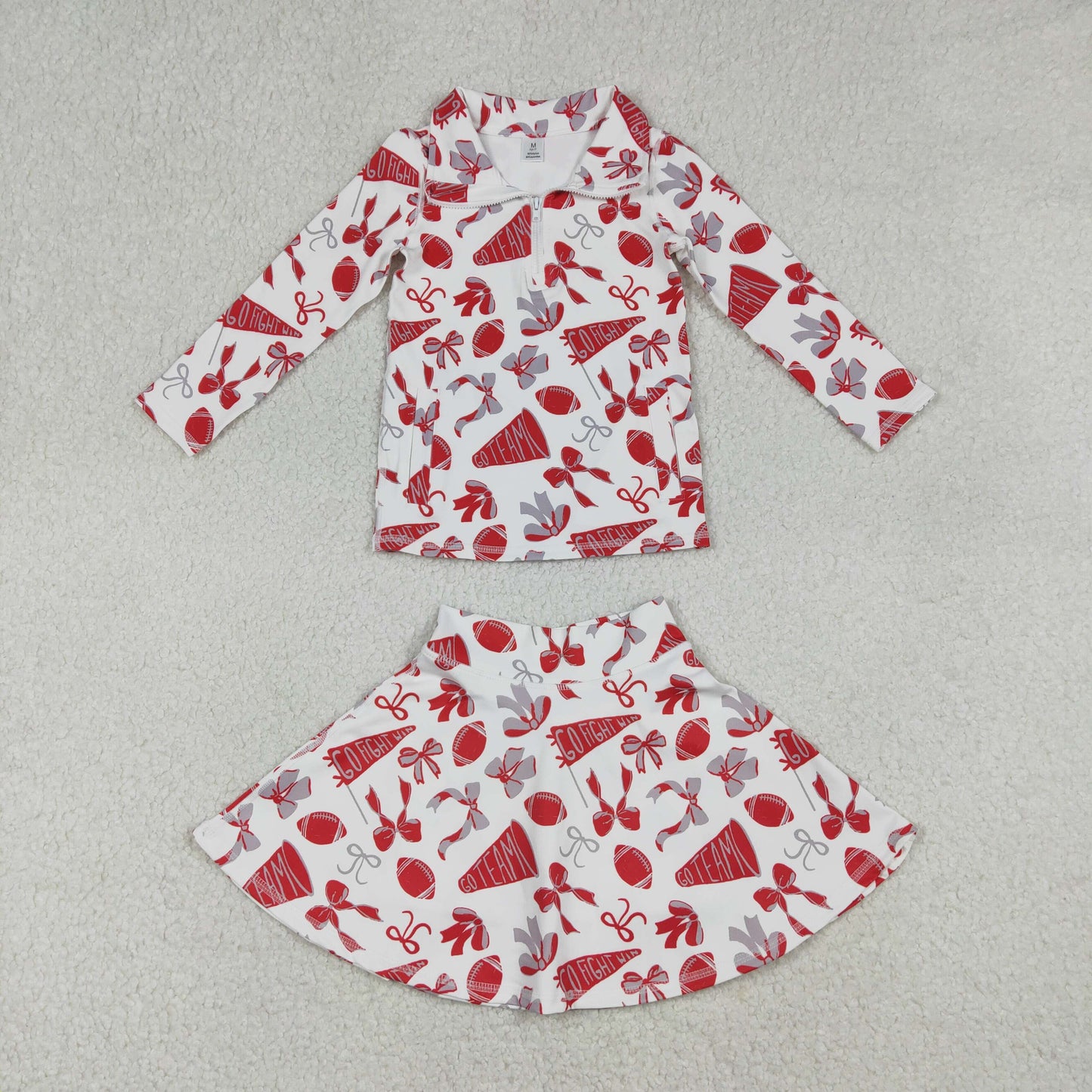Baby Girls Red Bows Go Team Zipper Pullovers Skirts Short Yoga Active Clothes Set