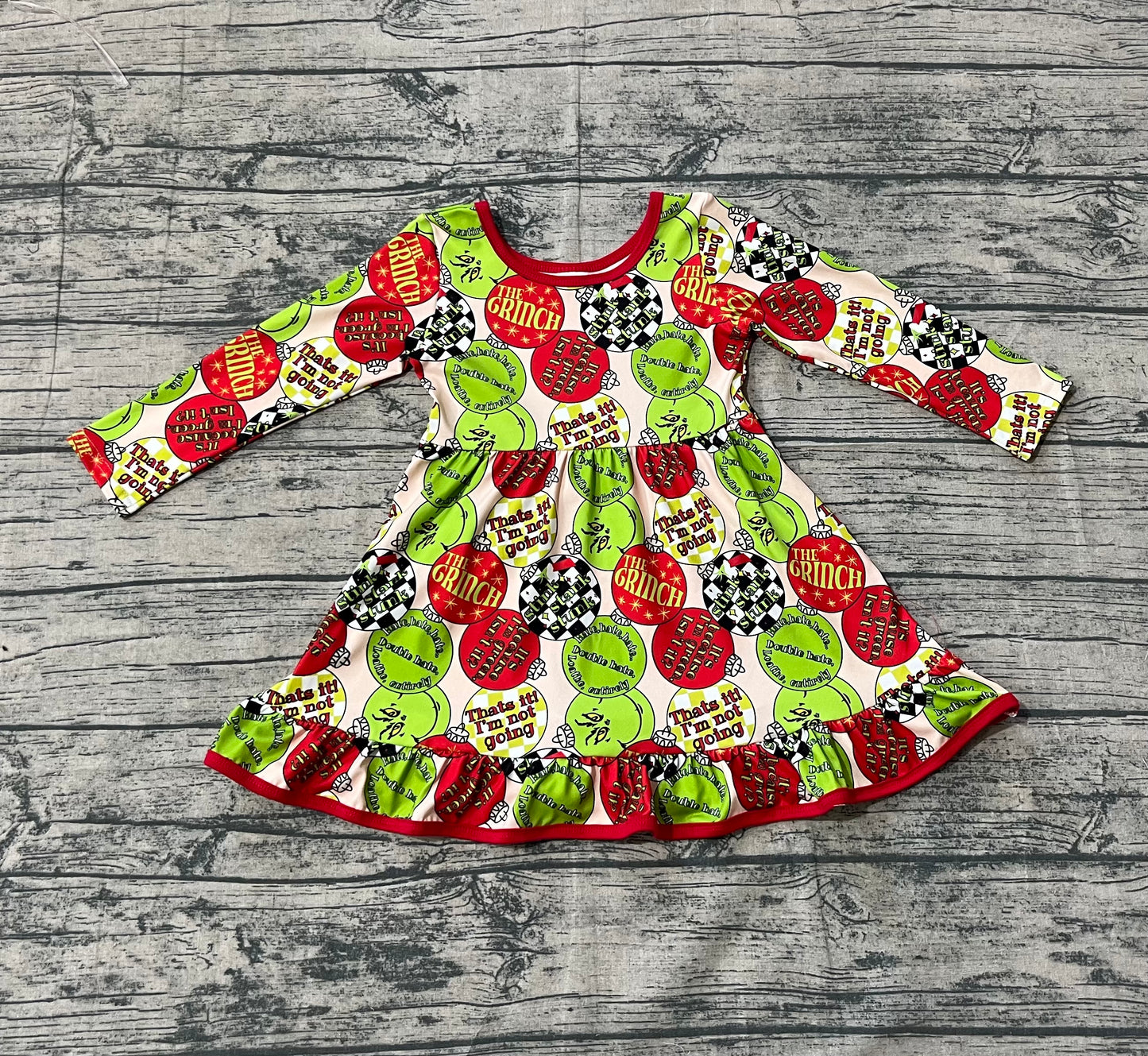 Baby Girls Red Green Face Lights Christmas Ruffle Knee Length Dress