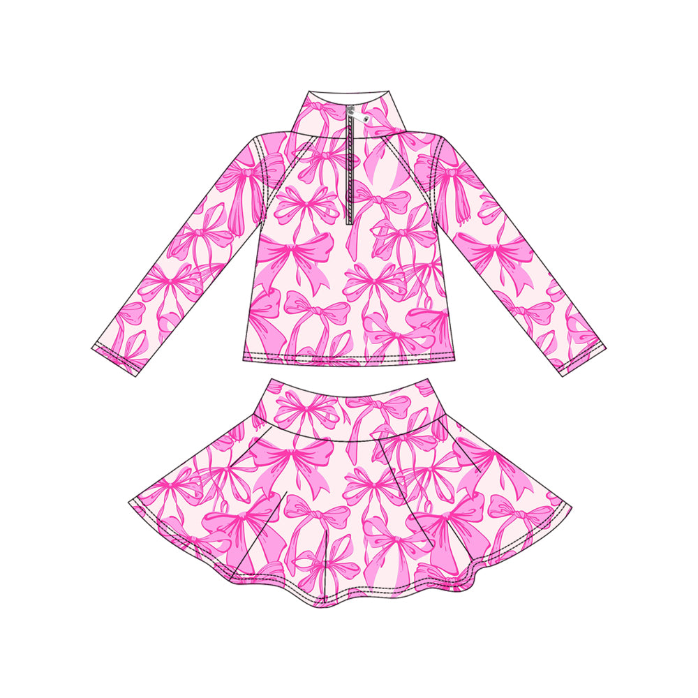 Baby Girls Hot Pink Bows Yoga Zipper Pullovers Skorts Clothes Set Preorder