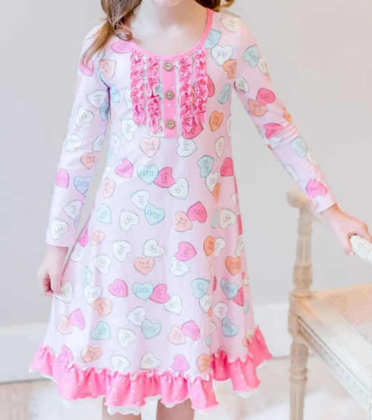 Baby Girls Hearts Love You Button Ruffle Valentine Knee Length Dresses Preorder