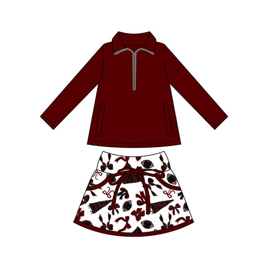 Baby Girls Pockets Pullover Black Red Footballs Bows Skorts Team Sets Preorder