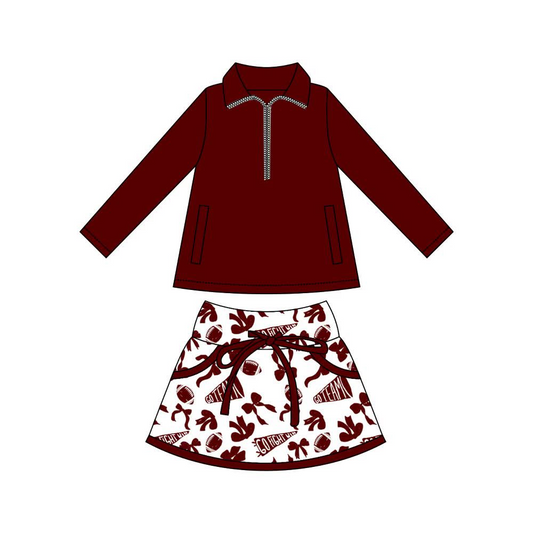 Baby Girls Pockets Pullover Dark Red Footballs Bows Skorts Team Sets Preorder