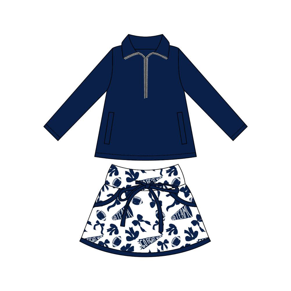 Baby Girls Pockets Pullover Hot Blue Footballs Bows Skorts Team Sets Preorder