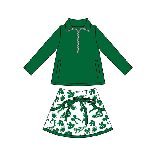 Baby Girls Pockets Pullover Green Footballs Bows Skorts Team Sets Preorder