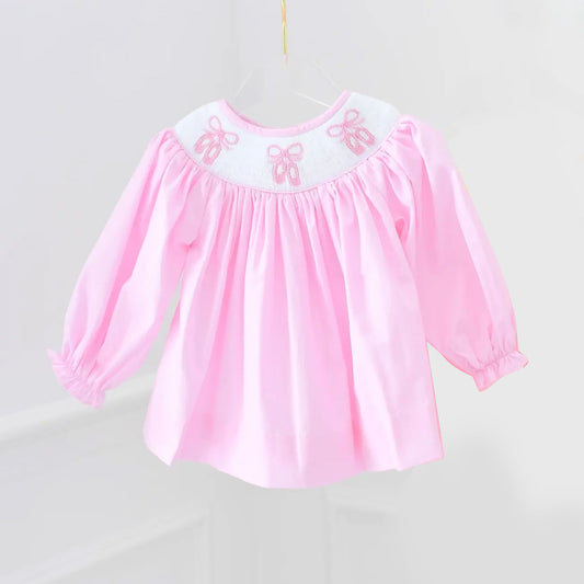 Baby Girls Pink Long Sleeve Boots Bows Knee Length Dresses Preorder