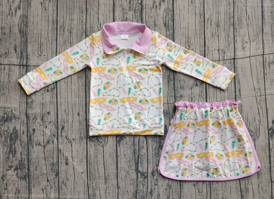 Baby Girls Donuts Masks Zipper Pullover Ruffle Skorts Mardigras Clothes Sets Preorder
