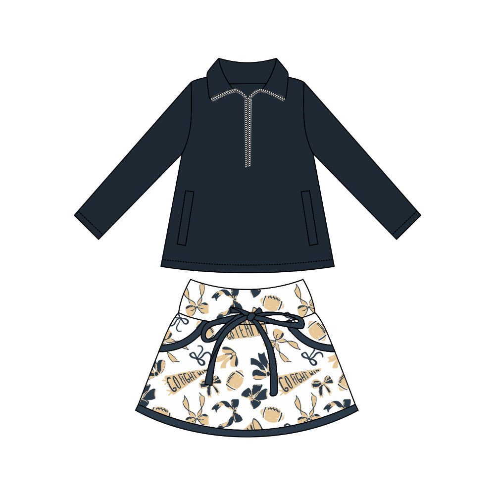 Baby Girls Black Zipper Pullovers Pockets Team Skorts Yoga Clothes Set Preorder