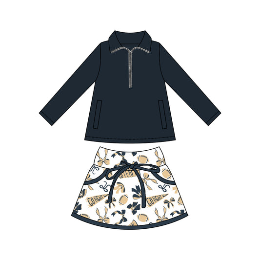 Baby Girls Black Zipper Pullovers Pockets Team Skorts Yoga Clothes Set Preorder