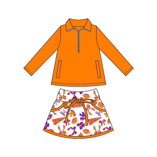 Baby Girls Orange Zipper Pullovers Pockets Team Skorts Yoga Clothes Set Preorder