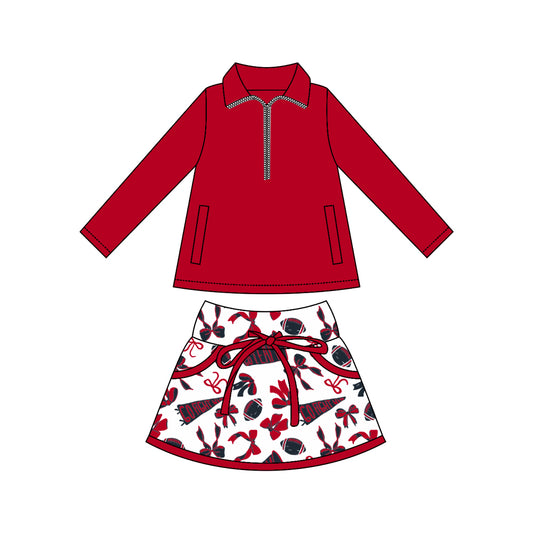 Baby Girls Red Zipper Pullovers Pockets Team Skorts Yoga Clothes Set Preorder