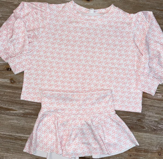 Baby Girls Pink Bows Checked Top Skirt Shorts Yoga Clothes Sets Preorder