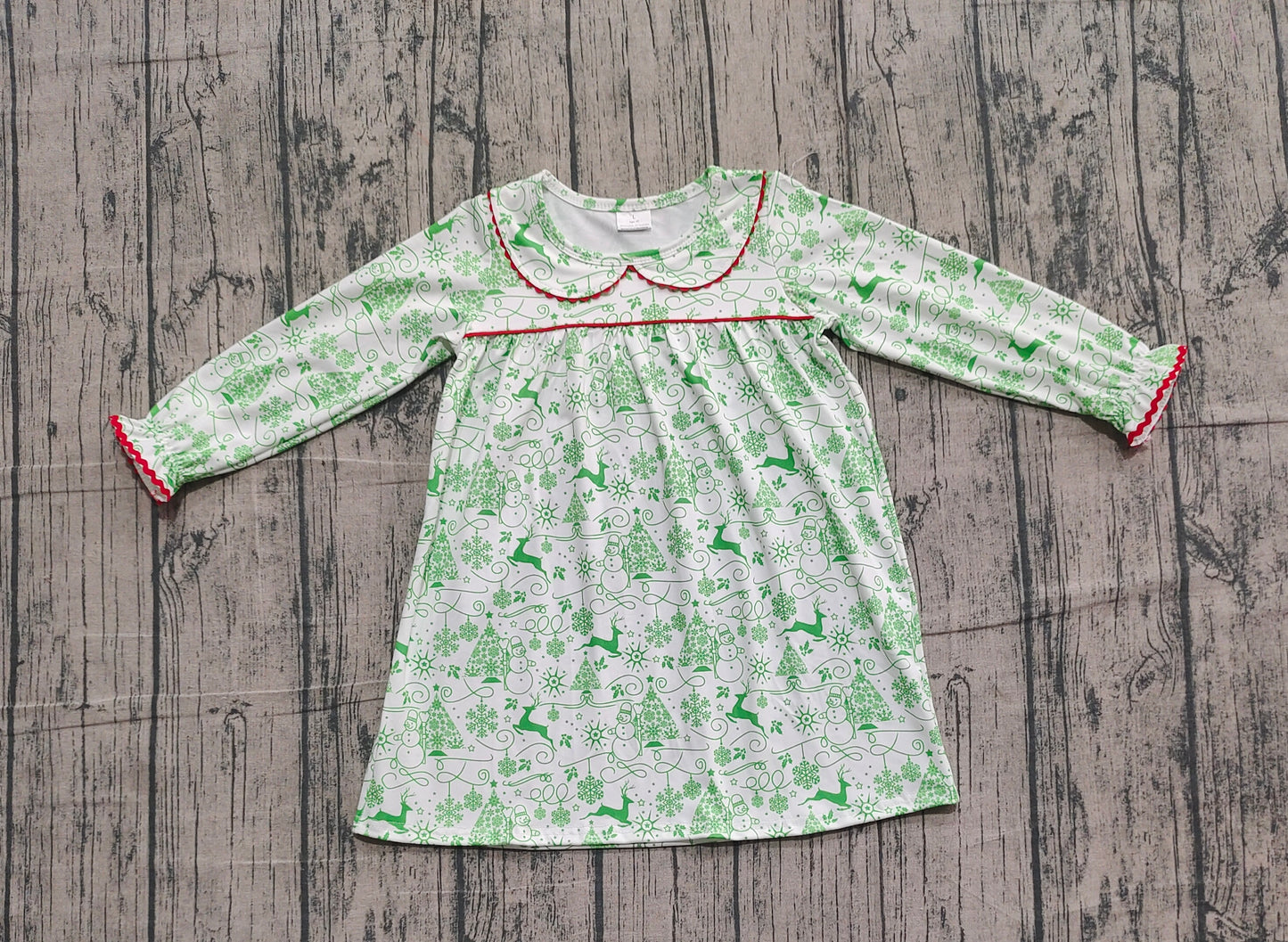 Baby Girls Green Deer Snowmen Christmas Knee Length Dresses