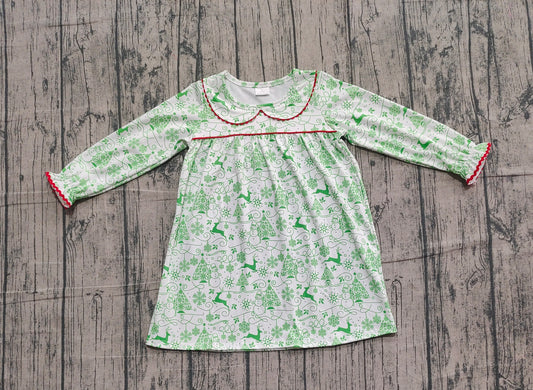 Baby Girls Green Deer Snowmen Christmas Knee Length Dresses