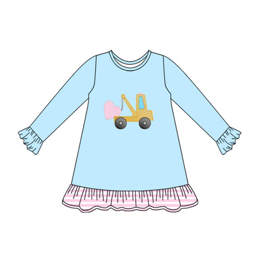 Baby Girls Hearts Excavators Valentine Ruffle Knee Length Dresses Preorder