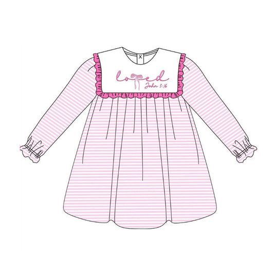 Baby Girls Pink Stripe Love John 3:16 Valentine Knee Length Dresses Preorder