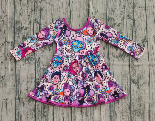 Baby Girls Cartoon Girls Music Flowers Ruffle Knee Length Dresses