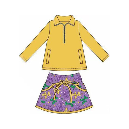 Baby Girls Pockets Zipper Pullovers Skirt Shorts Mardigras Clothes Set Preorder