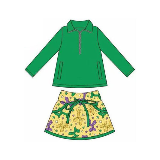 Baby Girls Pockets Zipper Pullovers Skirt Shorts Mardigras Clothes Set Preorder