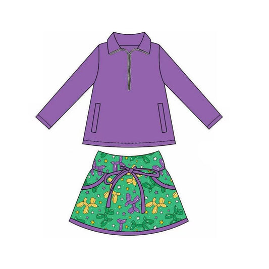 Baby Girls Pockets Zipper Pullovers Skirt Shorts Mardigras Clothes Set Preorder