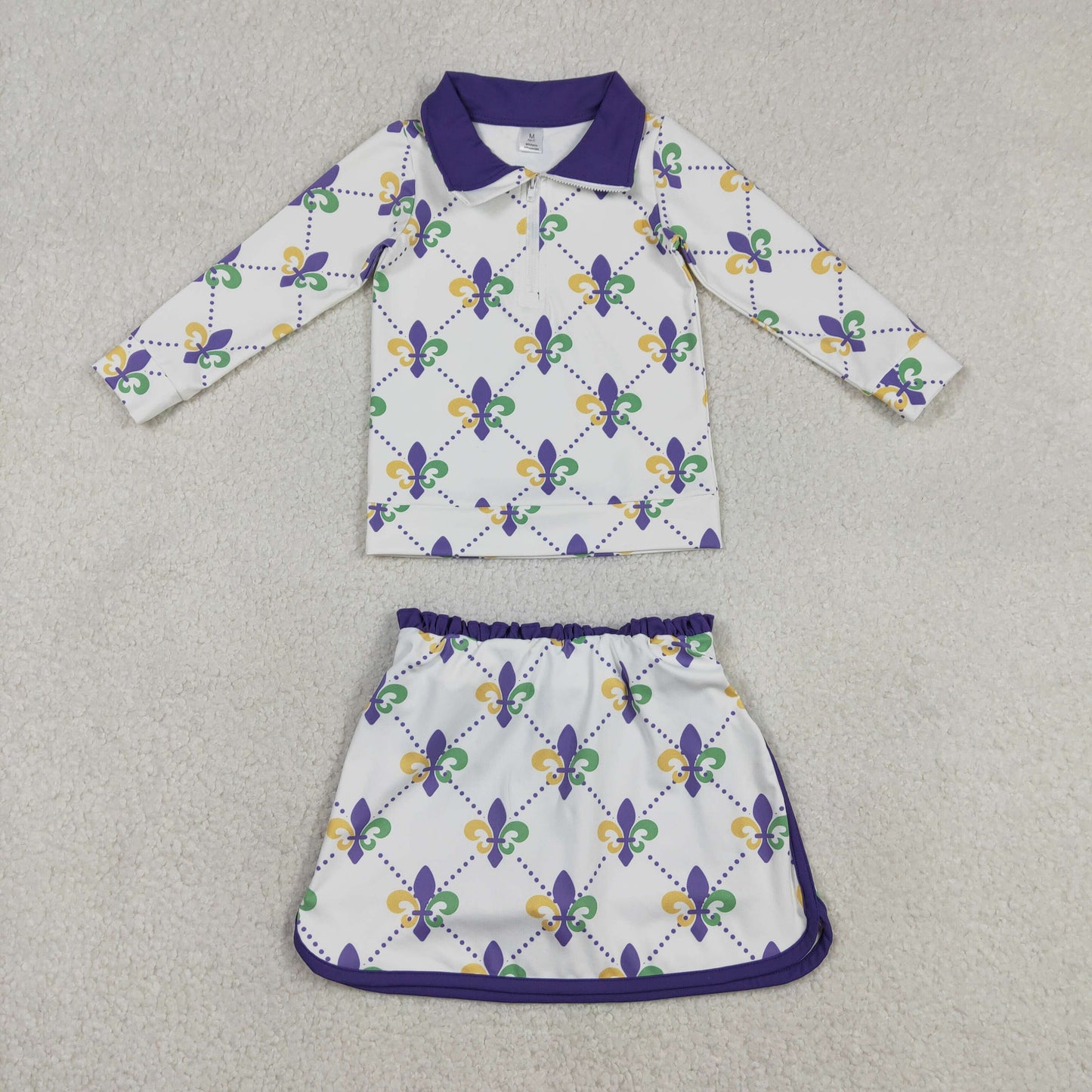 Baby Girls Mardigras Anchors Checked Zip Pullovers Skirt Shorts Yoga Active Clothes Set