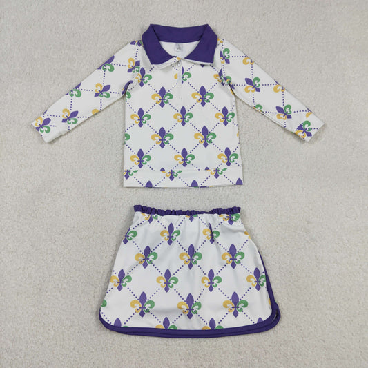 Baby Girls Mardigras Anchors Checked Zip Pullovers Skirt Shorts Yoga Active Clothes Set