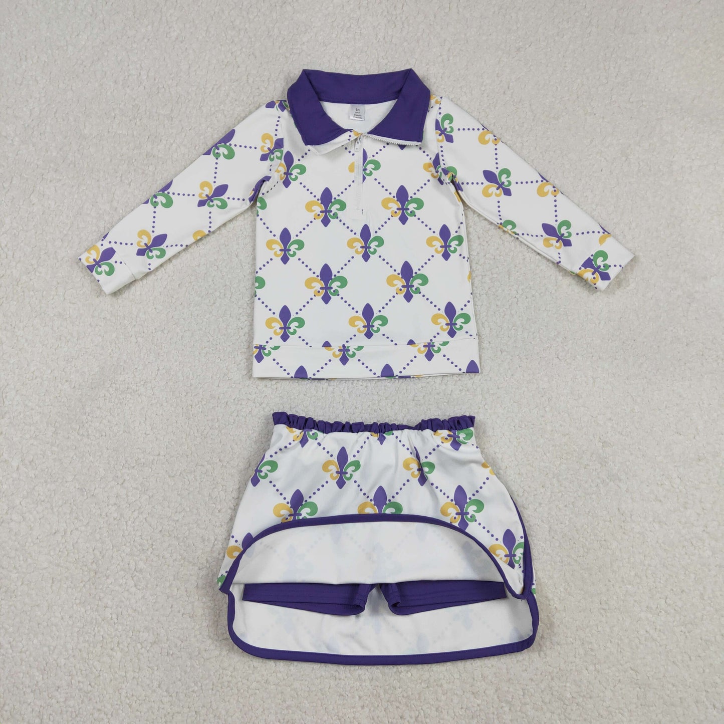 Baby Girls Mardigras Anchors Checked Zip Pullovers Skirt Shorts Yoga Active Clothes Set