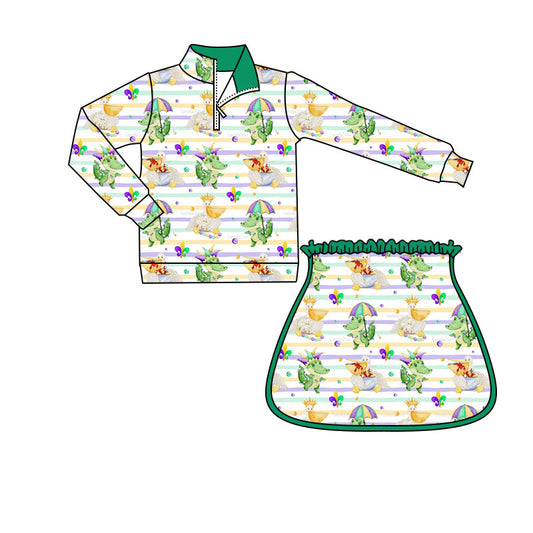 Baby Girls Mardigras Anchors Crocodiles Zipper Pullovers Skirt Shorts Yoga Clothes Set Preorder