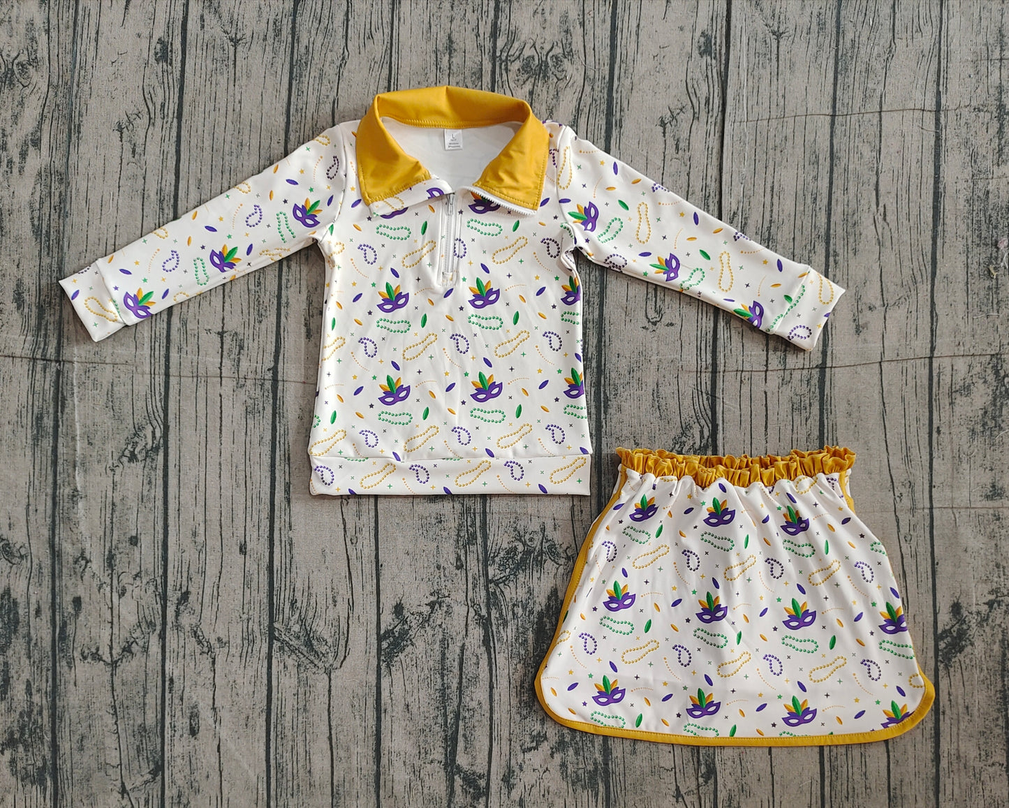 Baby Girls Mardigras Anchors Masks Zipper Pullovers Skirt Shorts Yoga Clothes Set Preorder