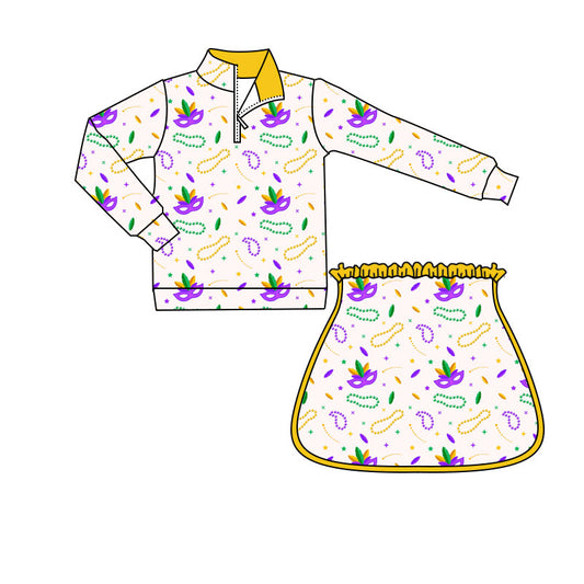Baby Girls Mardigras Anchors Masks Zipper Pullovers Skirt Shorts Yoga Clothes Set Preorder