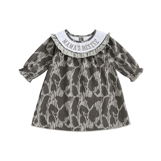 Baby Girls Mama's Bestie Leaves Camo Collar Knee Length Dresses Preorder