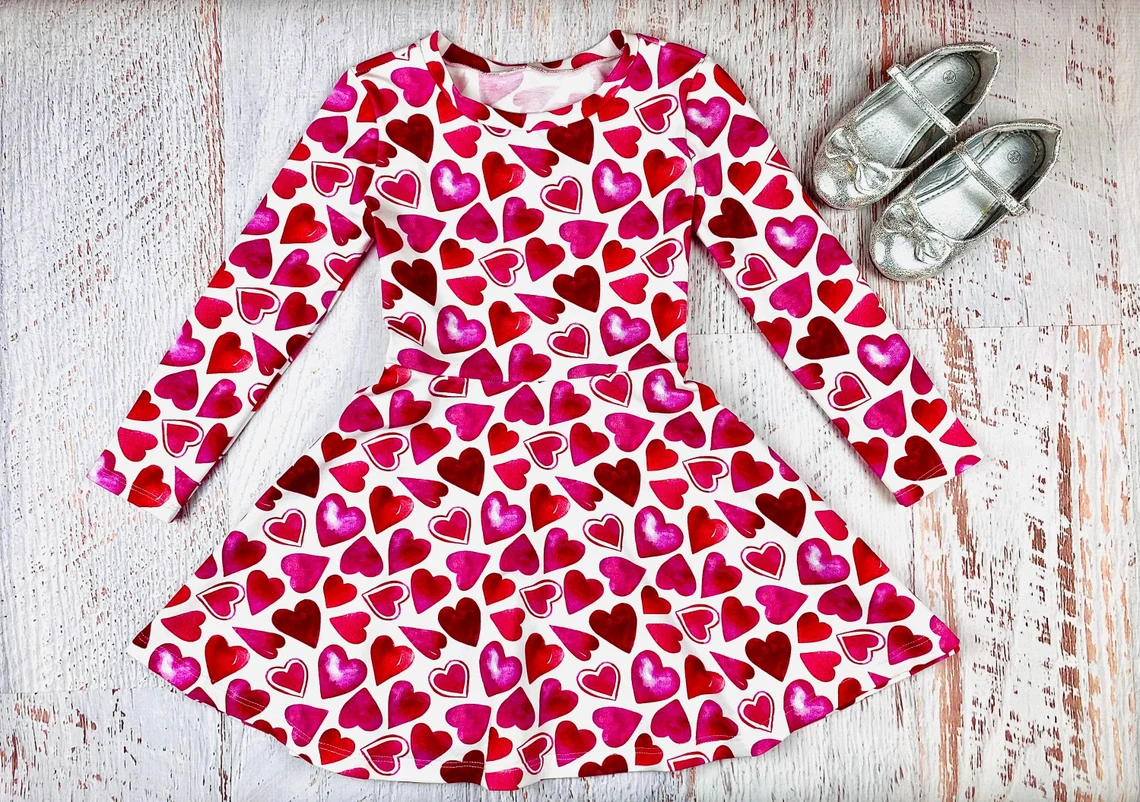 Baby Girls Red Hearts Plaid Valentine Knee Length Dresses Preorder