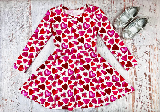 Baby Girls Red Hearts Plaid Valentine Knee Length Dresses Preorder