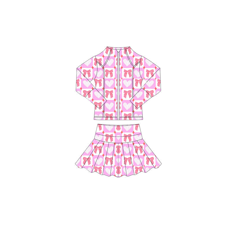 Baby Girls Pink Bows Hearts Zipper Jacket Skorts Valentine Yoga Clothes Sets Preorder